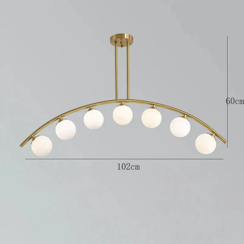 Nordic Restaurant Long Copper Chandelier Bar Minimalist Creative Personalized Glass Lamp Net Red Meal Chandelier
