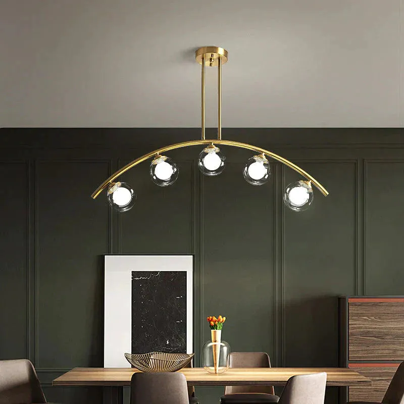 Nordic Restaurant Long Copper Chandelier Bar Minimalist Creative Personalized Glass Lamp Net Red Meal Chandelier