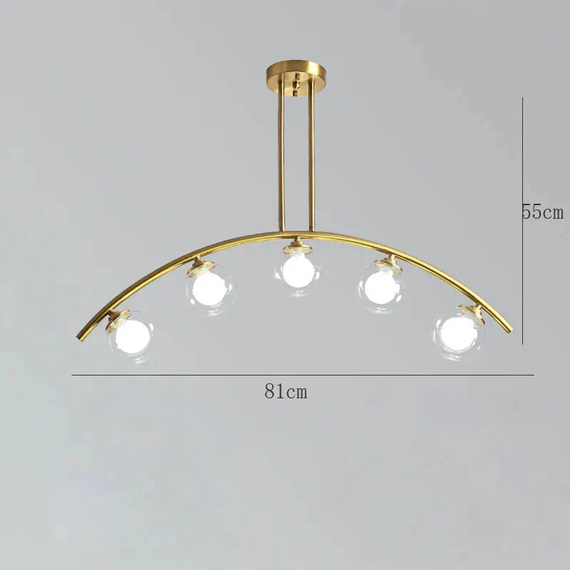 Nordic Restaurant Long Copper Chandelier Bar Minimalist Creative Personalized Glass Lamp Net Red Meal Chandelier