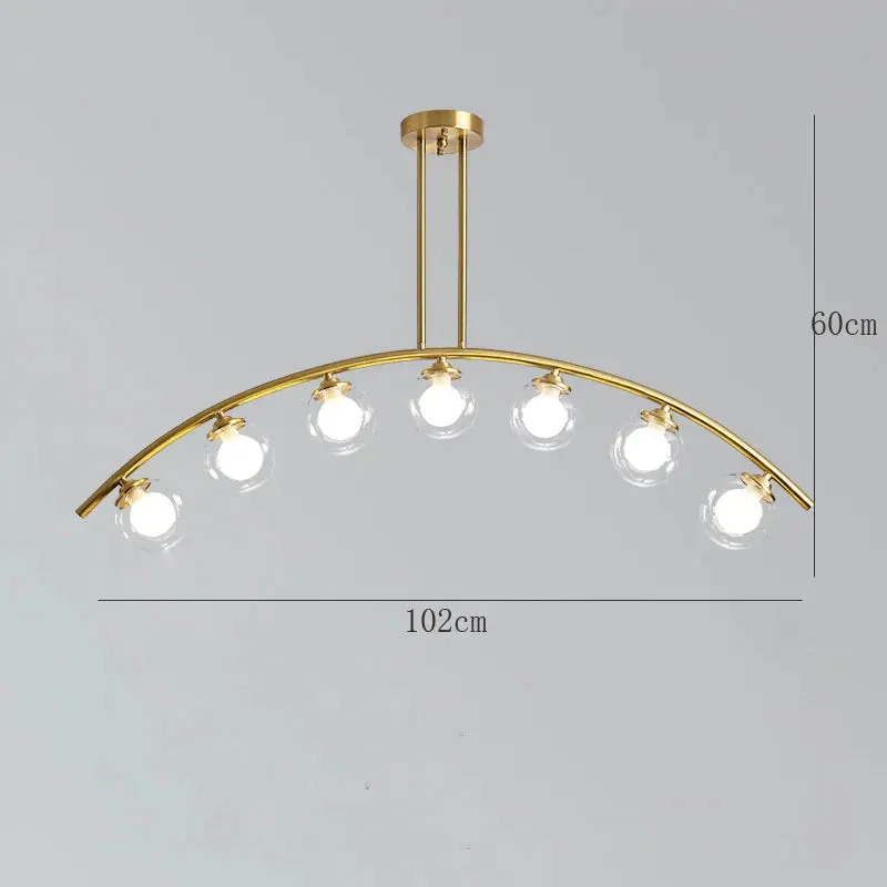 Nordic Restaurant Long Copper Chandelier Bar Minimalist Creative Personalized Glass Lamp Net Red Meal Chandelier