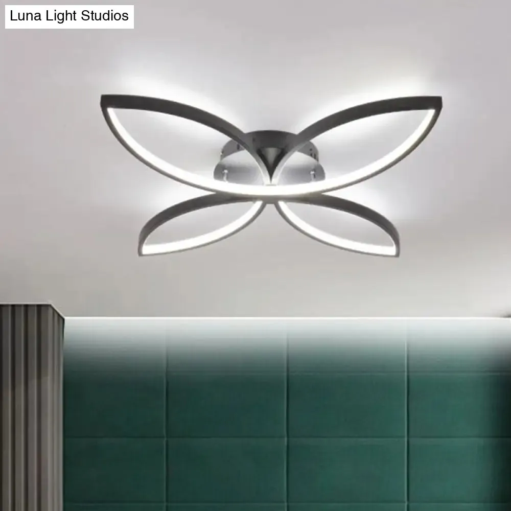 Nordic Style Metallic Butterfly Semi Flush LED Ceiling Fixture in Warm/White Light - 23"/29" Wide, Black/White