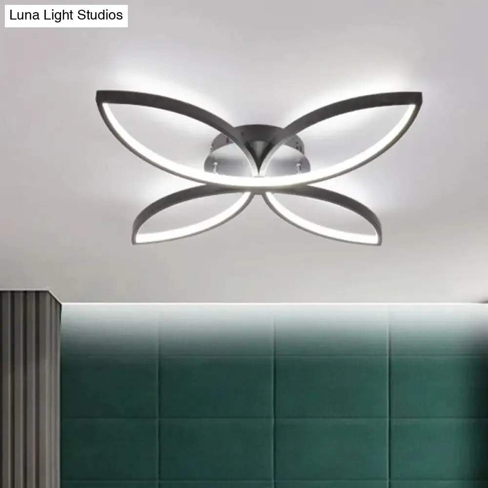 Nordic Style Metallic Butterfly Semi Flush LED Ceiling Fixture in Warm/White Light - 23"/29" Wide, Black/White