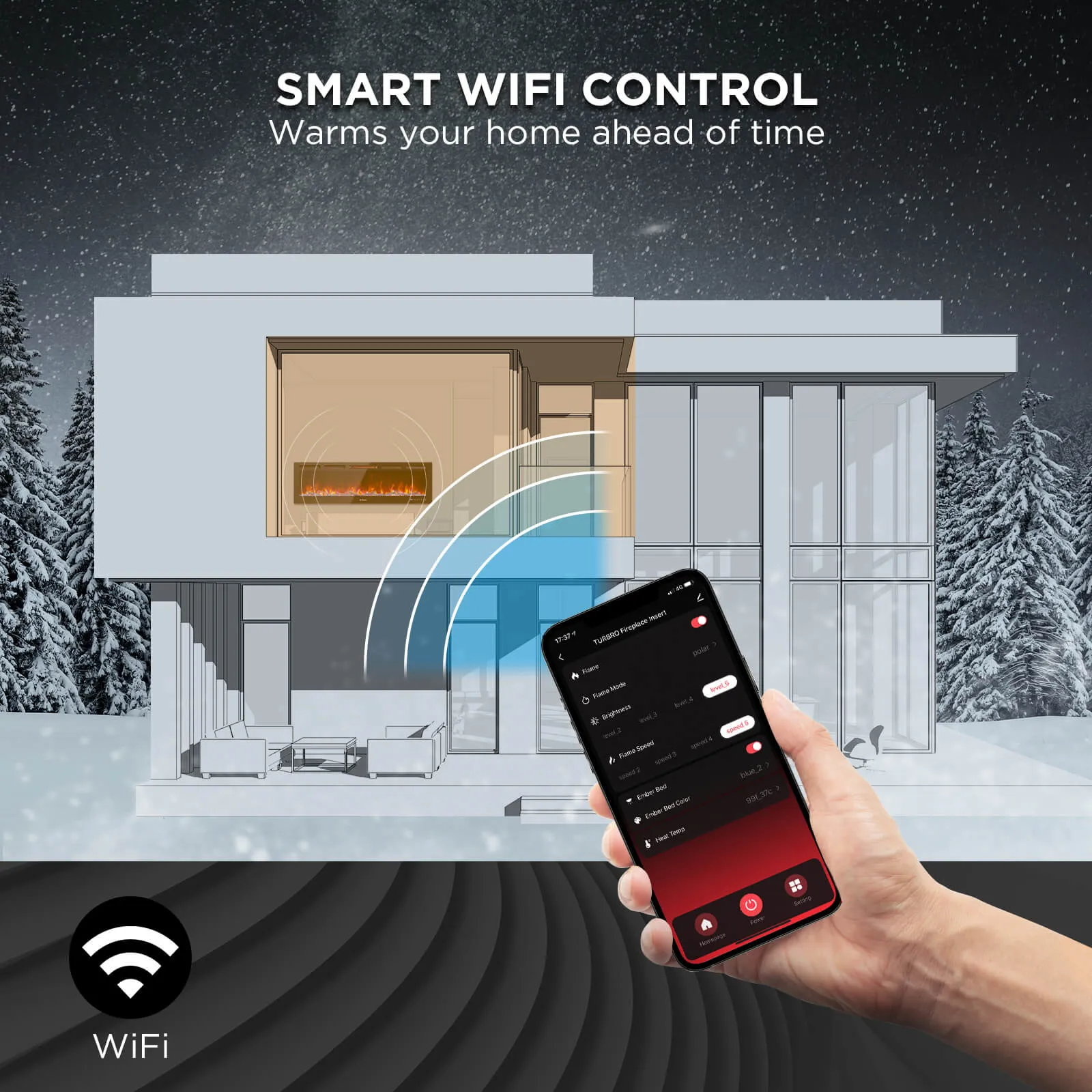 (Open Box) In Flames WiFi Smart Wall Mounted Electric Fireplace - Tempered Glass
