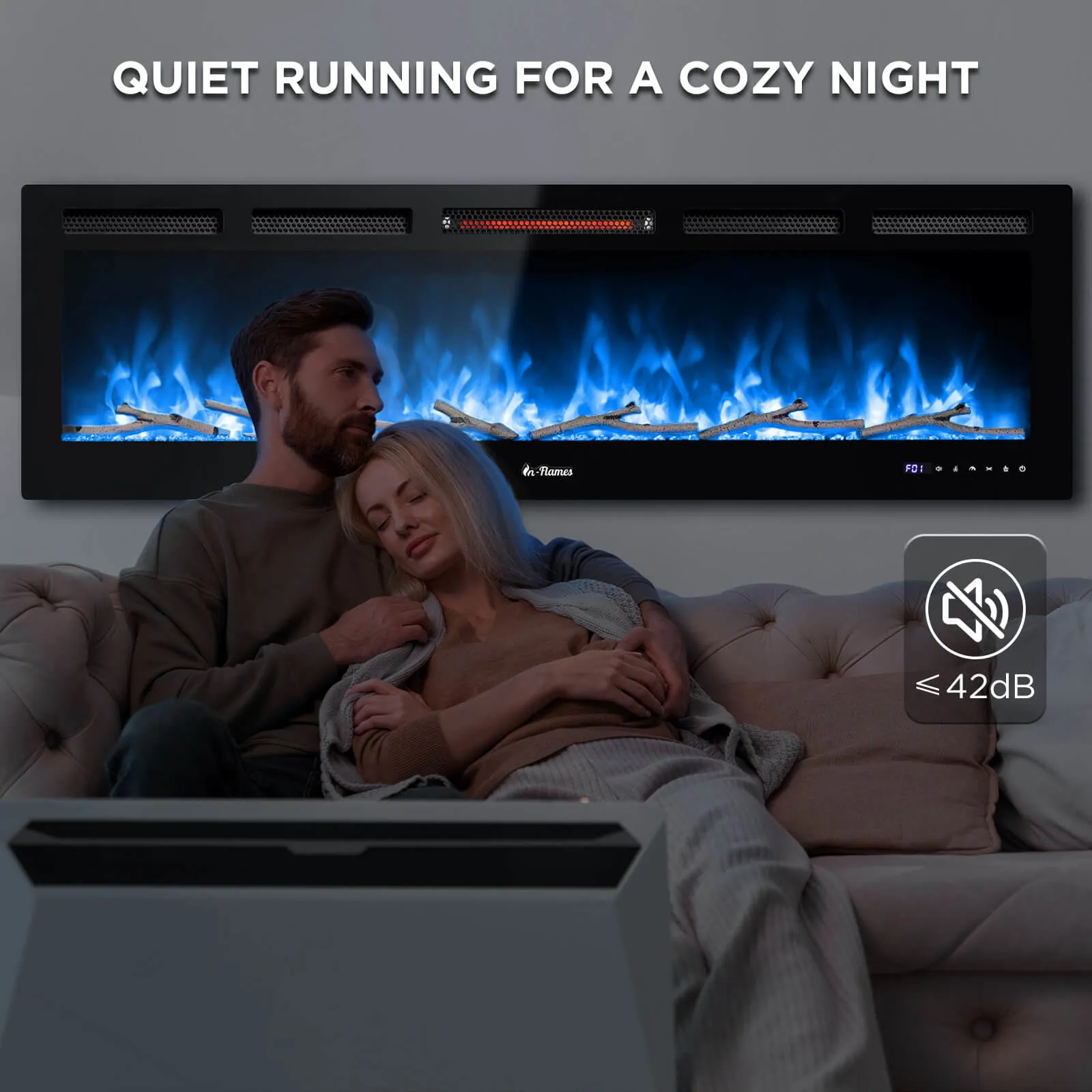 (Open Box) In Flames WiFi Smart Wall Mounted Electric Fireplace - Tempered Glass