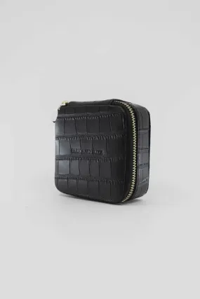 Park & Buzz Jewelry Case in Black Croc Leather