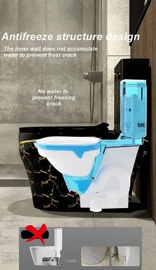 Private Collection Elegant Luxury Gold Pattern Designer Black  and White Ceramic Nano Glaze Siphonic S-Trap Super Swirling Toilet