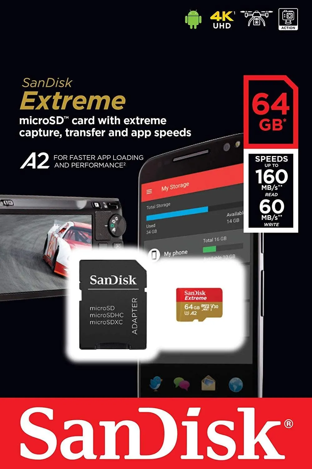 SanDisk 64GB Extreme microSDXC UHS-I Memory Card with Adapter