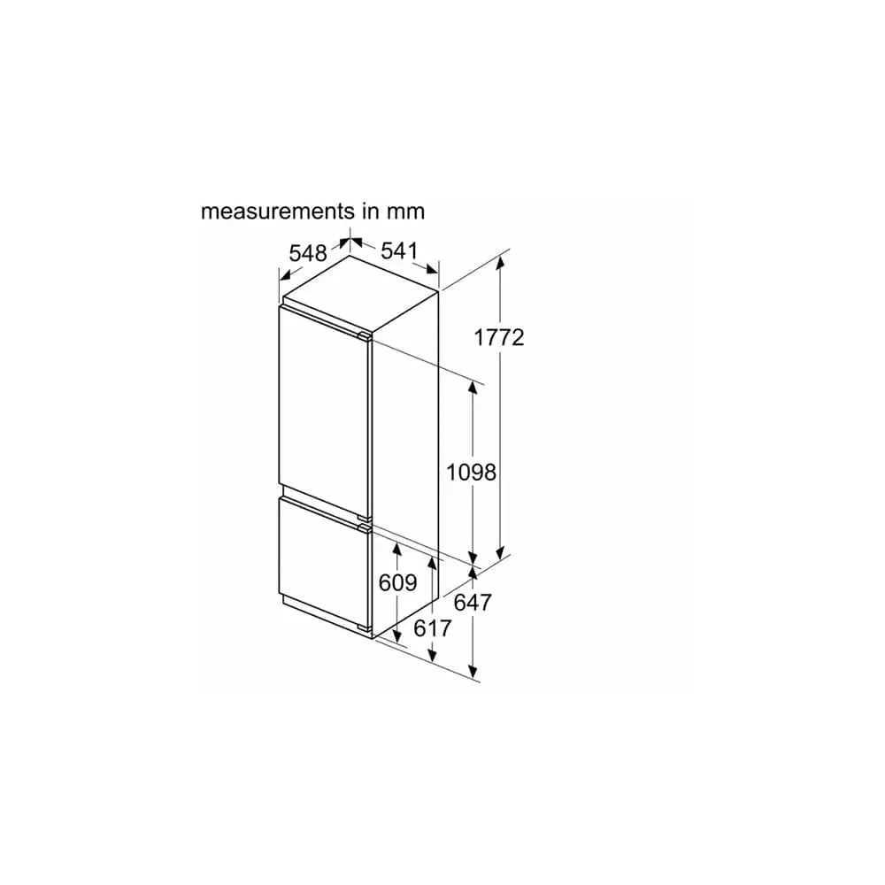 Siemens KI87VVFE0G iQ300 Built-In Fridge Freezer with Freezer at Bottom, 70/30 Split, Flat Hinge - 54.1cm Wide