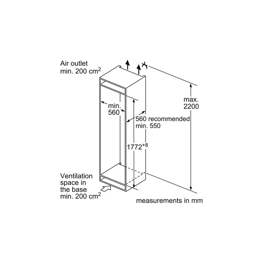 Siemens KI87VVFE0G iQ300 Built-In Fridge Freezer with Freezer at Bottom, 70/30 Split, Flat Hinge - 54.1cm Wide