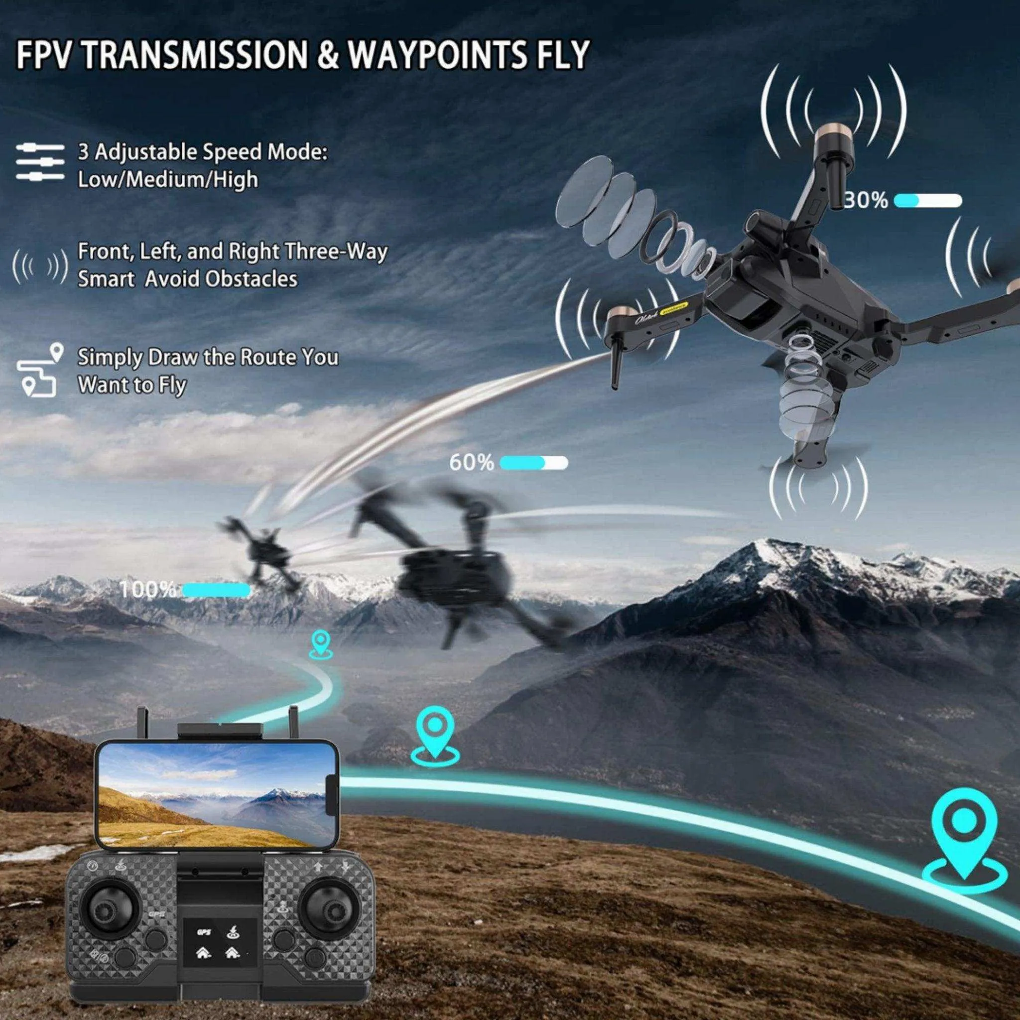 TUTT H25 4K HD GPS Mini Drone for Foldable RC Quadcopter, 5G Transmission 20 Flight Time, Brushless Motor, Auto return, Follow & Orbit & Pointway Intelligence 3D Flip Modes 2* Batt