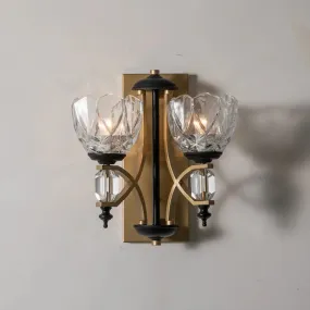 Vintage 2-Light Clear Crystal Wall Sconce with Gold Finish