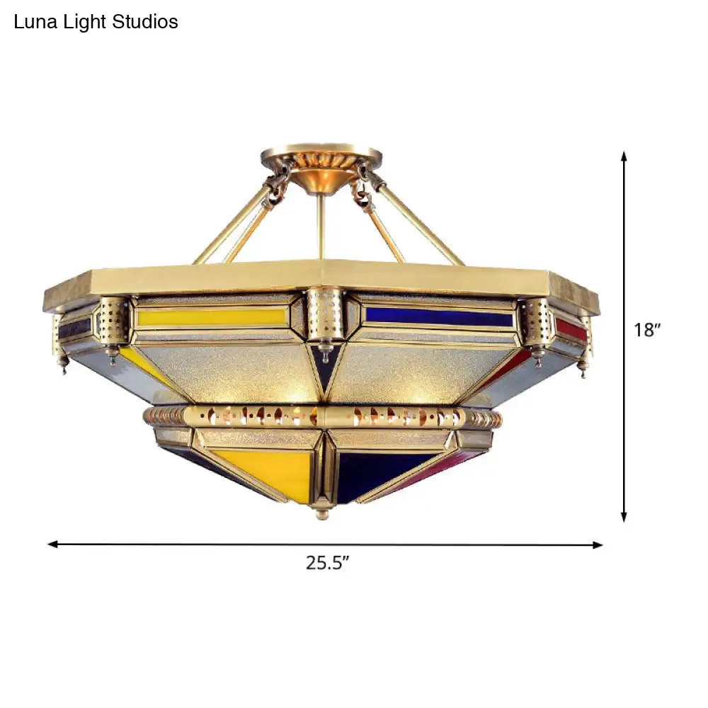 Vintage Brass Semi Flush Mount Lamp - Tower Shape Metal Flush Light with 3 Heads; Ideal for Living Room