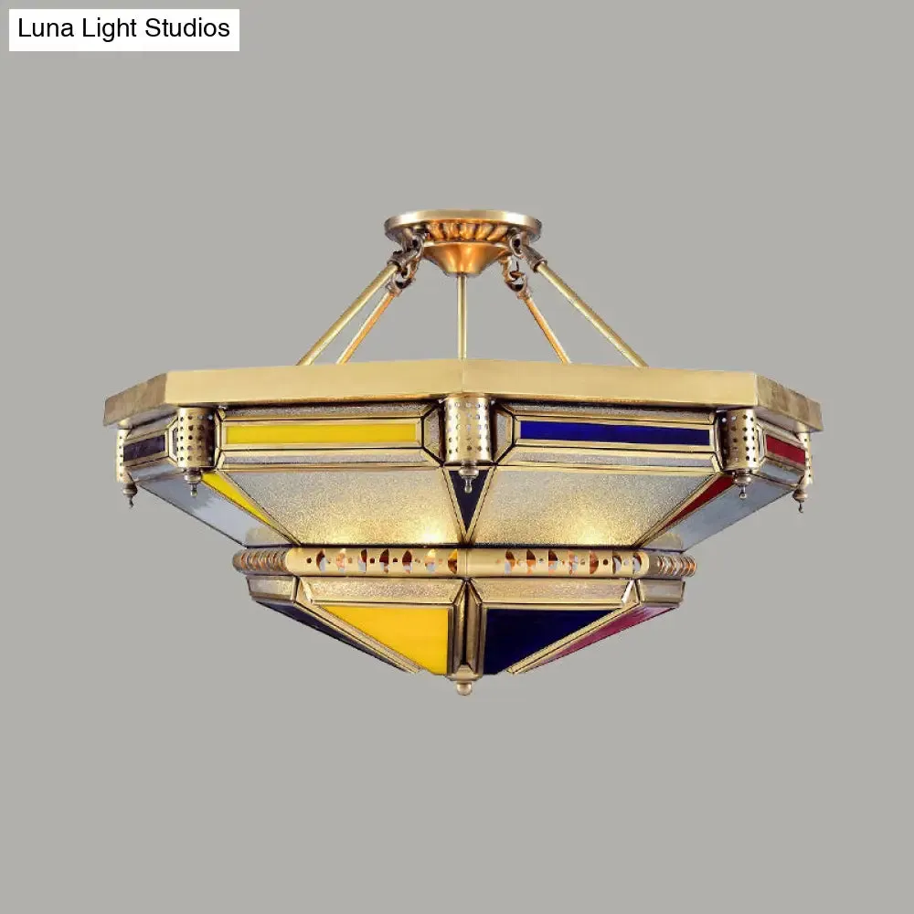 Vintage Brass Semi Flush Mount Lamp - Tower Shape Metal Flush Light with 3 Heads; Ideal for Living Room